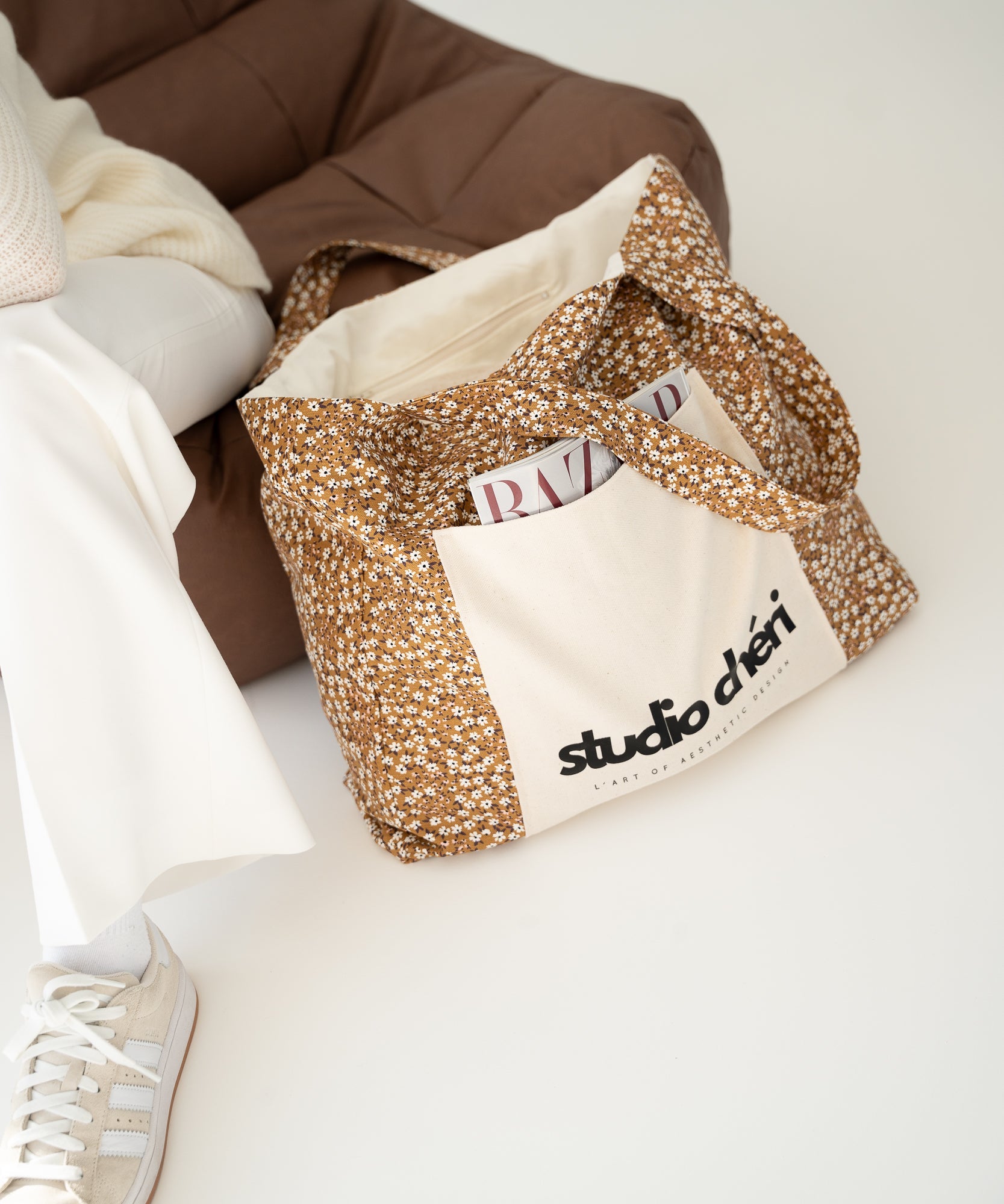 ADRIANA - XXL Tote Bag | Flowers - Beige - Studio Chéri