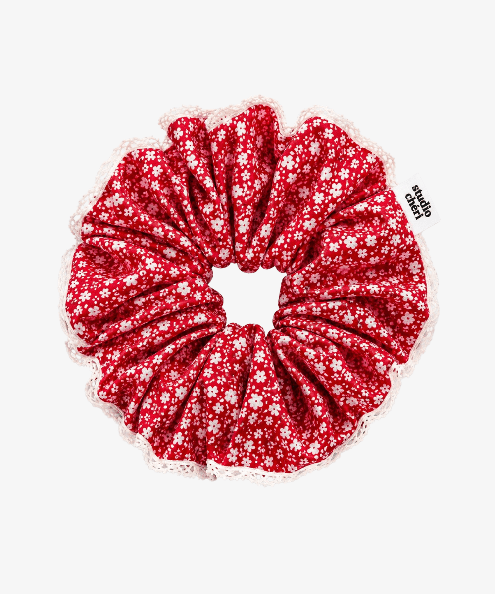Chéri Night - Scrunchie mit Spitzenrand - rot - Studio Chéri