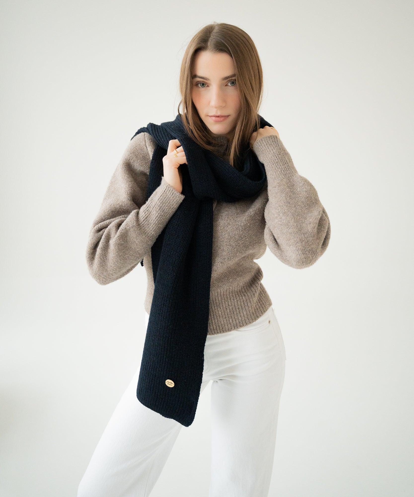 CLEO - Schal aus Merinowolle | Navy - Grau - Studio Chéri