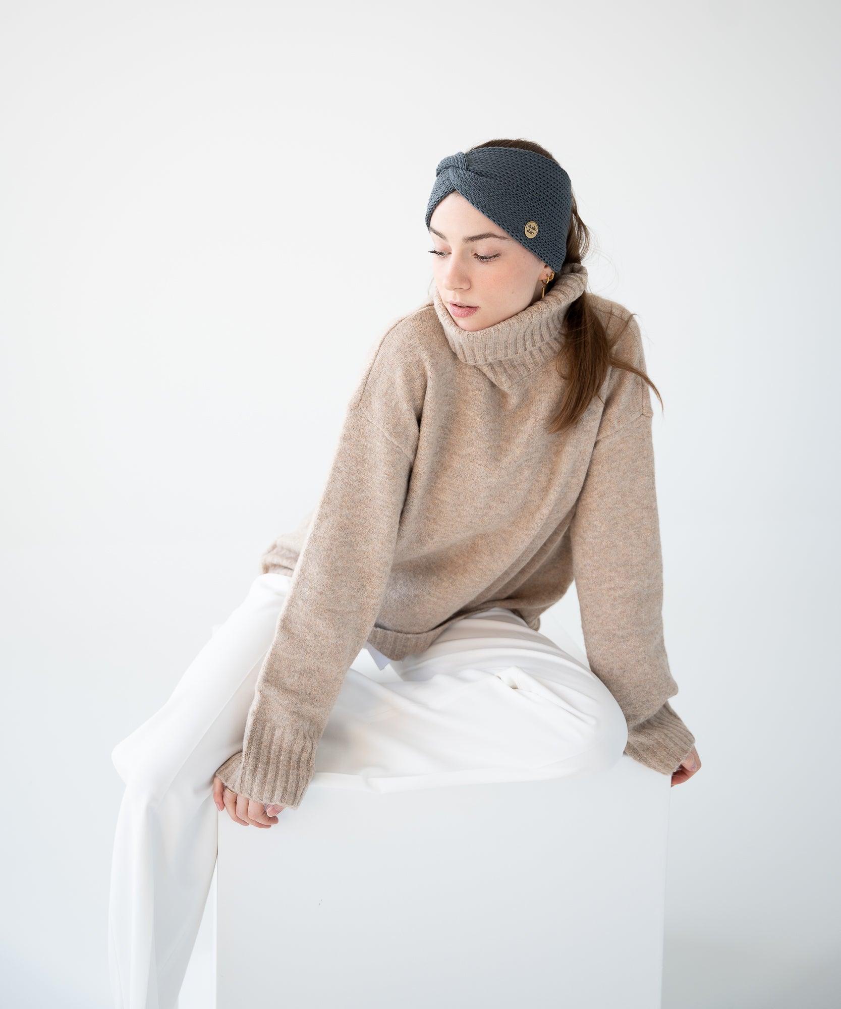 EMMA - Stirnband aus Merinowolle | Grey - Pink - Studio Chéri