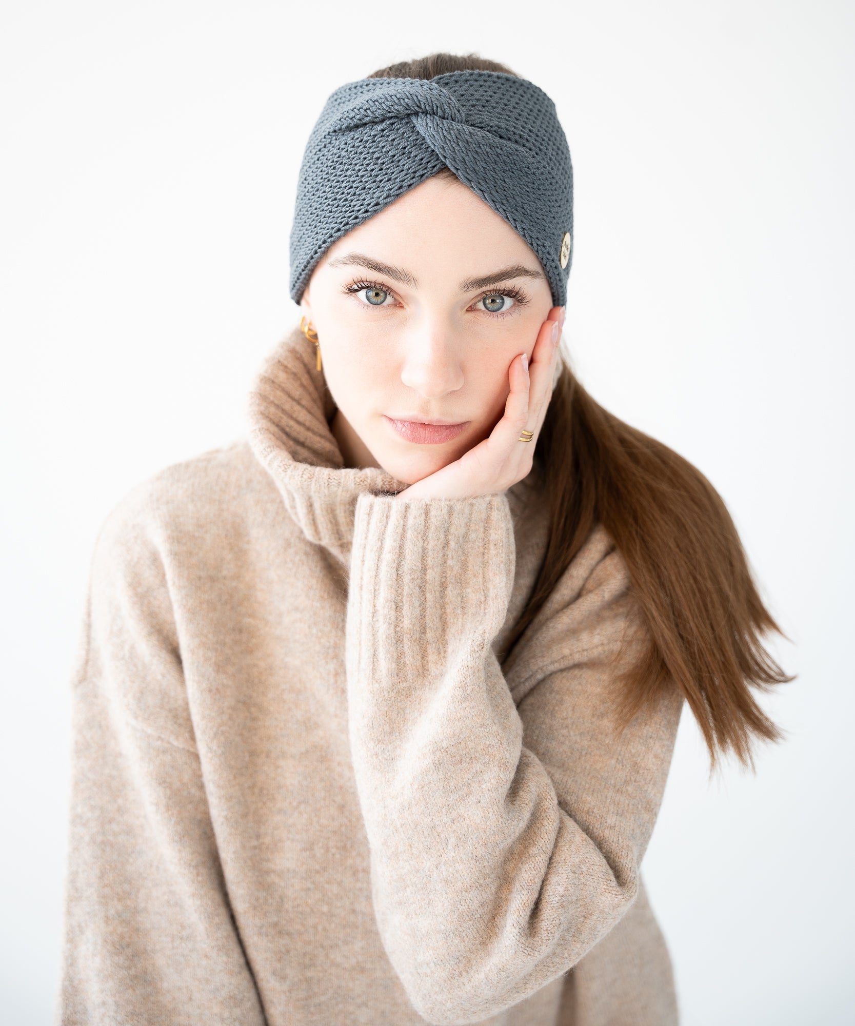 EMMA - Stirnband aus Merinowolle | Grey - Pink - Studio Chéri