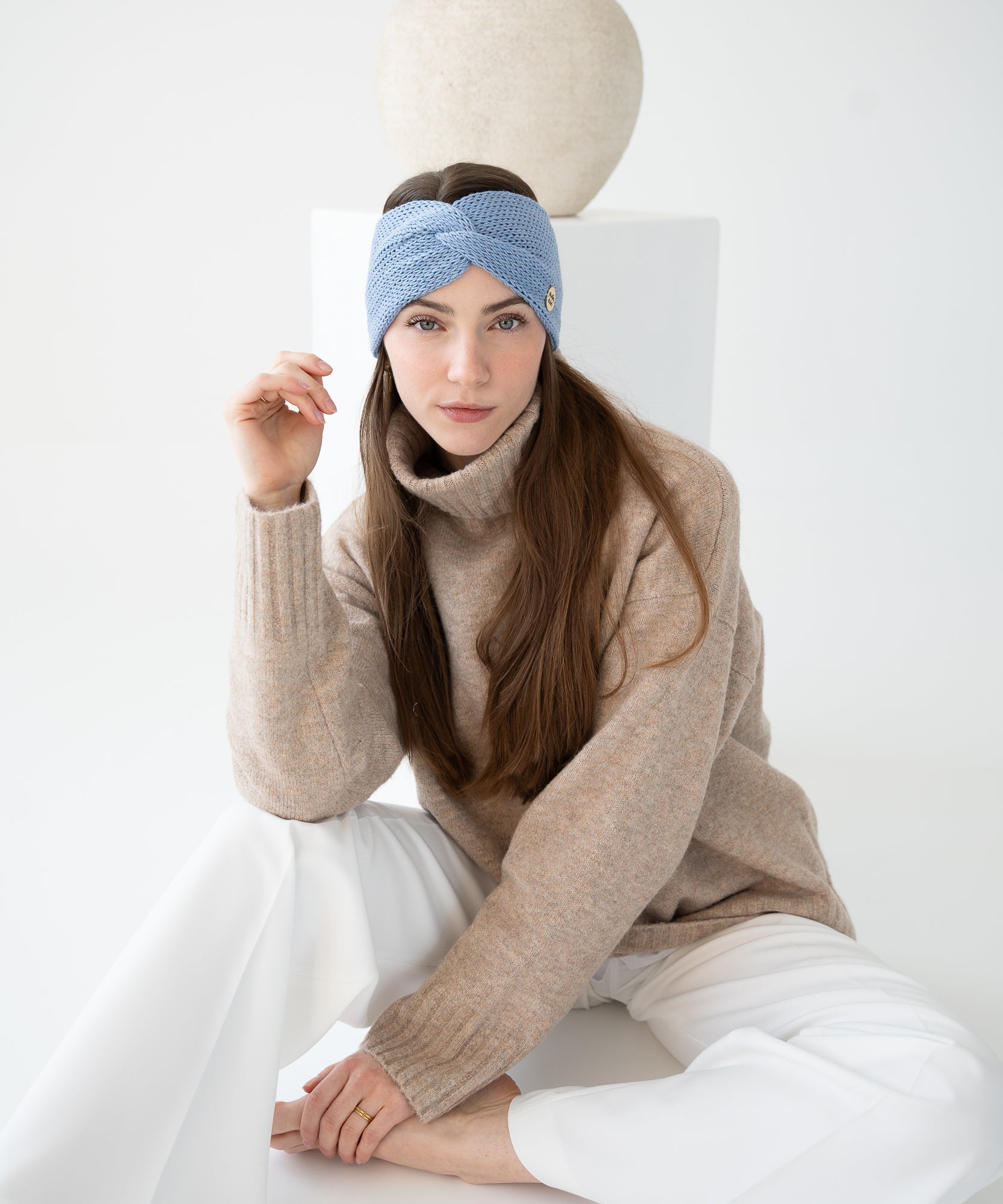 EMMA - Stirnband aus Merinowolle | Light Blue - Pink - Studio Chéri