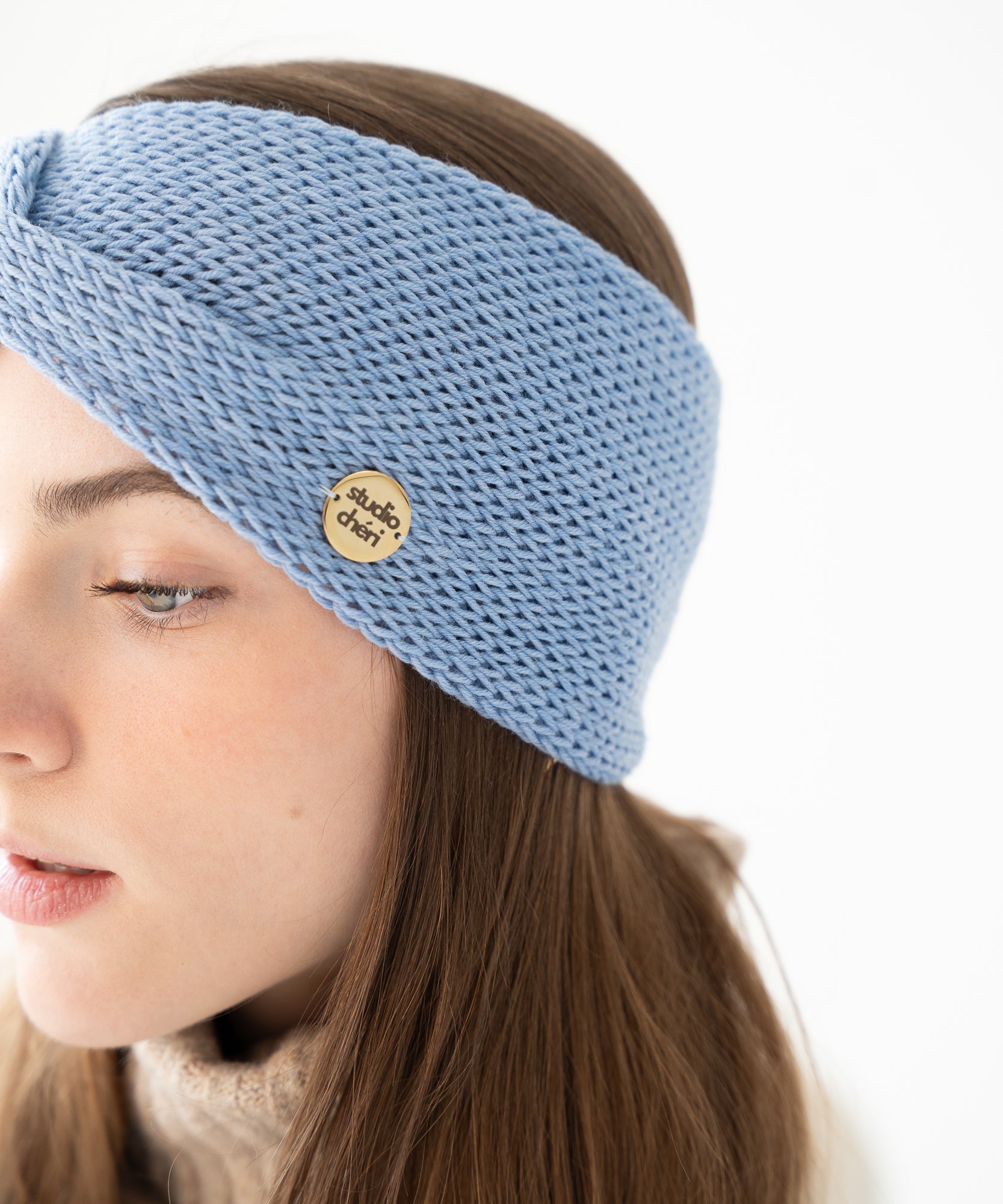 EMMA - Stirnband aus Merinowolle | Light Blue - Pink - Studio Chéri