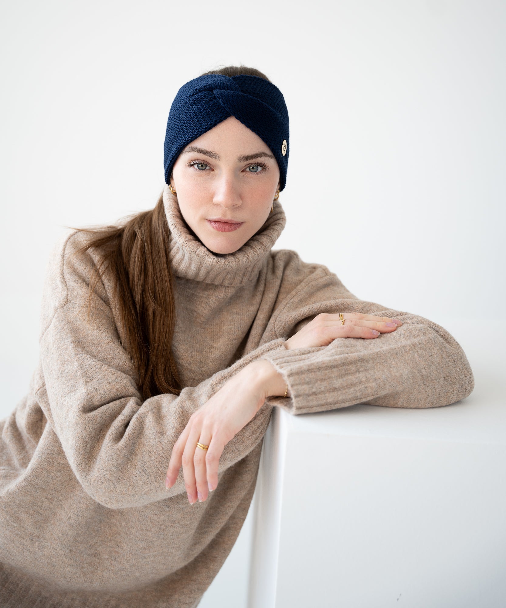 EMMA - Stirnband aus Merinowolle | Navy - Pink - Studio Chéri