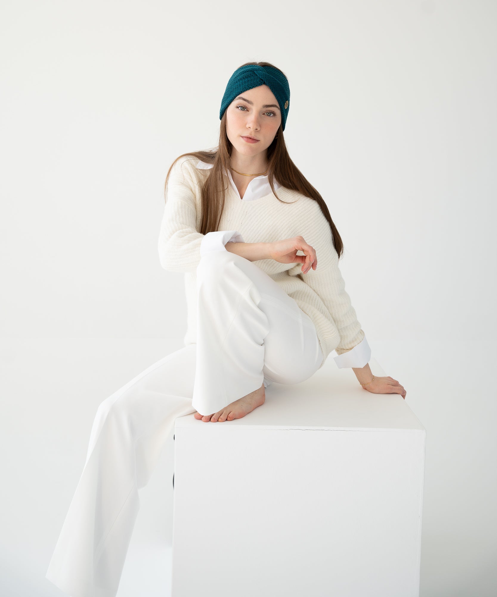 EMMA - Stirnband aus Merinowolle | Petrol - Grün - Studio Chéri