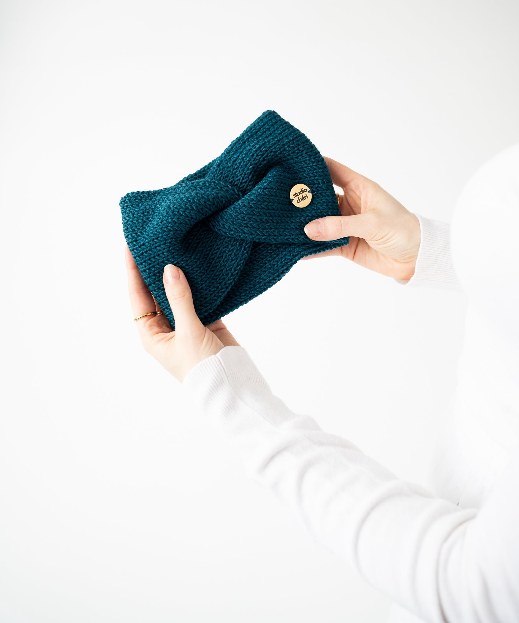 EMMA - Stirnband aus Merinowolle | Petrol - Grün - Studio Chéri