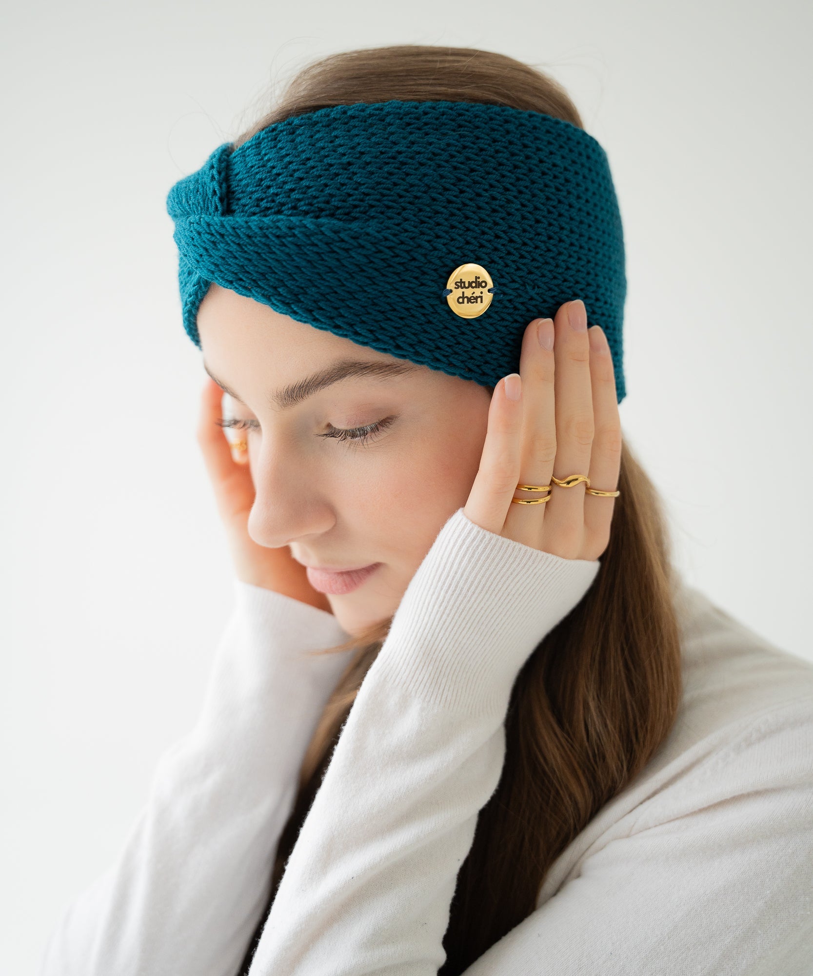 EMMA - Stirnband aus Merinowolle | Petrol - Grün - Studio Chéri