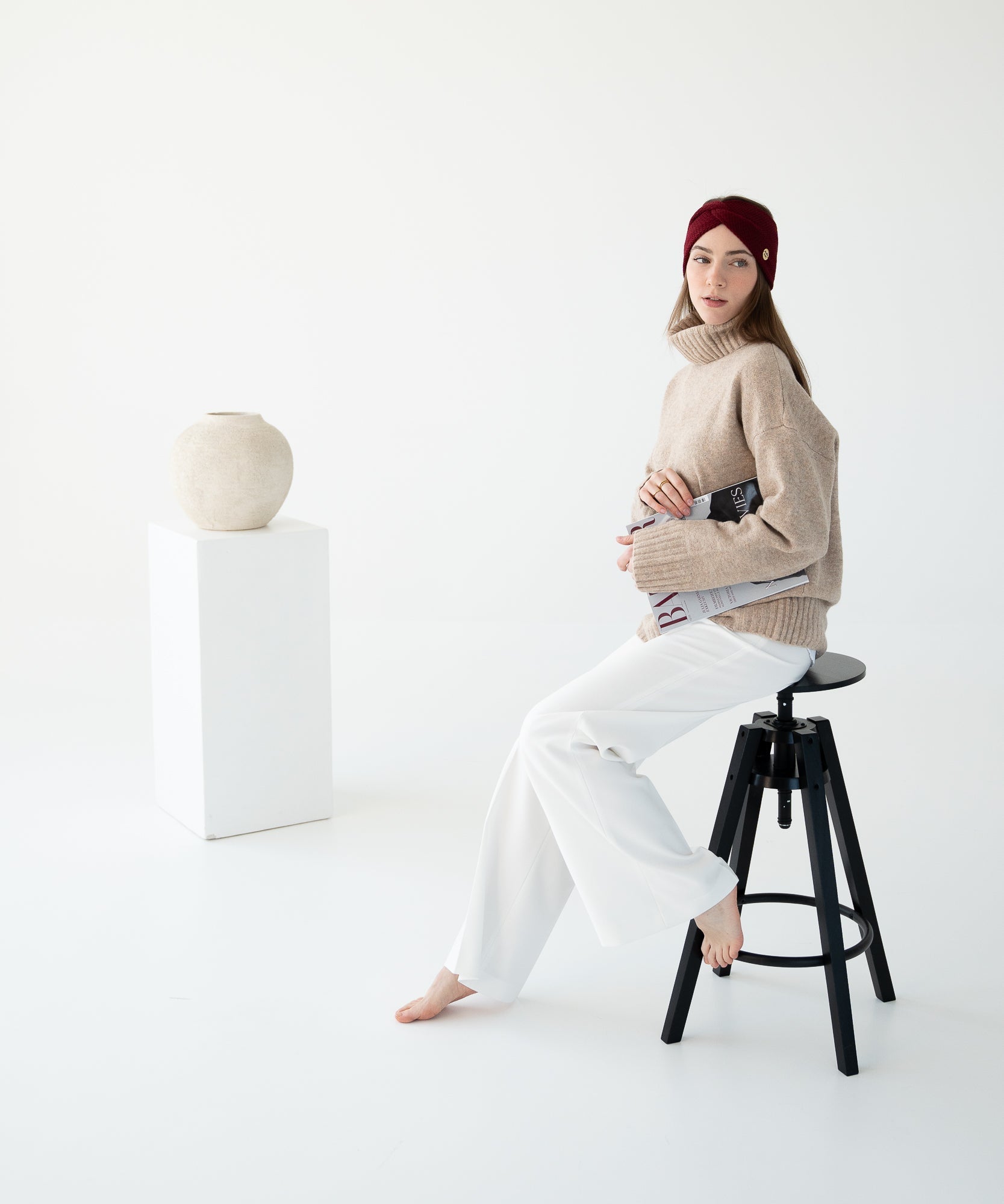 EMMA - Stirnband aus Merinowolle | Wine - Rot - Studio Chéri