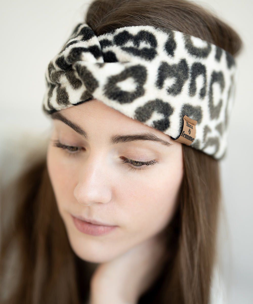 LEO - Stirnband aus Polarfleece - Weiß/Braun/Schwarz - Fizz & Femme
