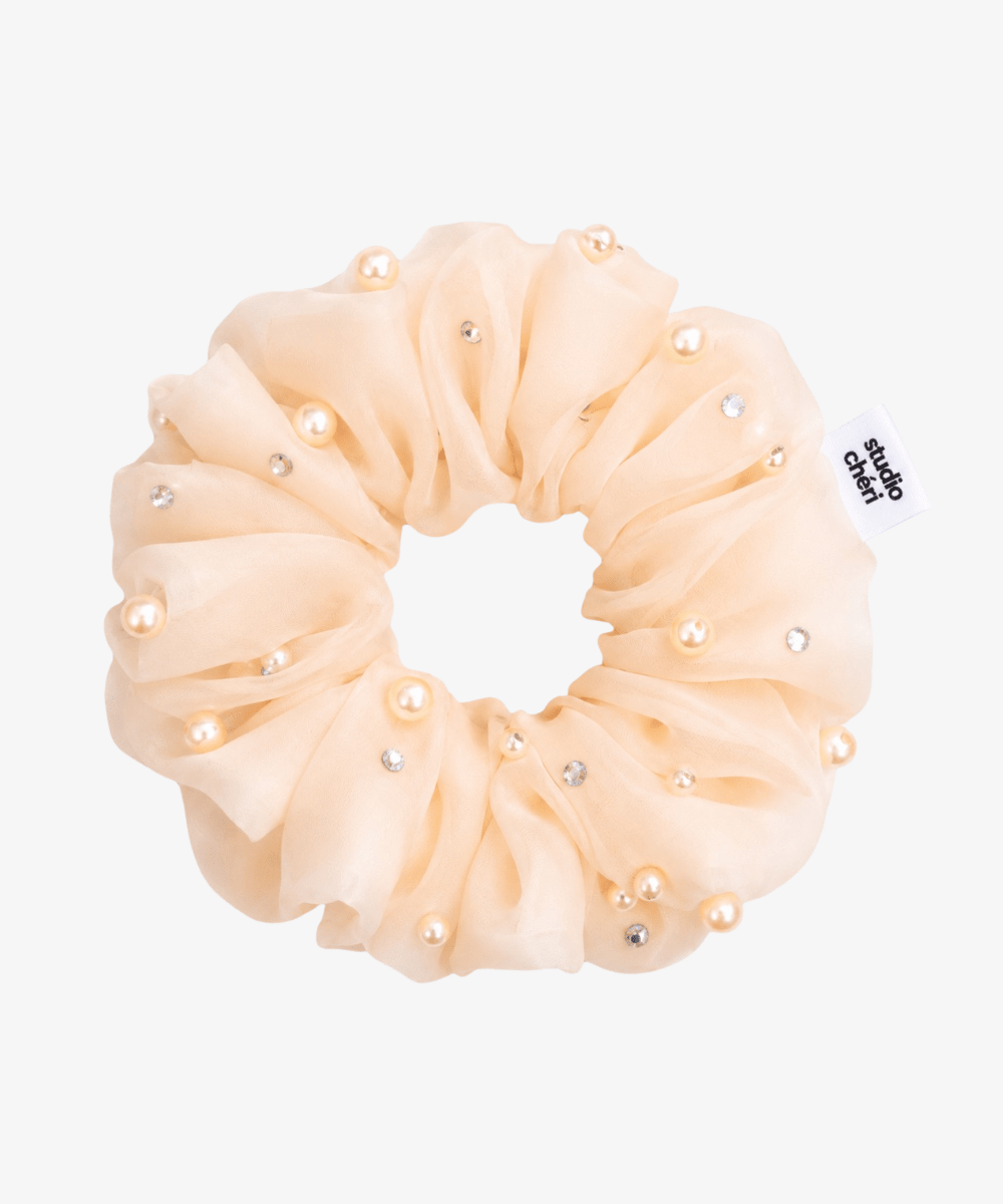 Pearl - Scrunchie mit Perlen - Weiß/Beige - Studio Chéri