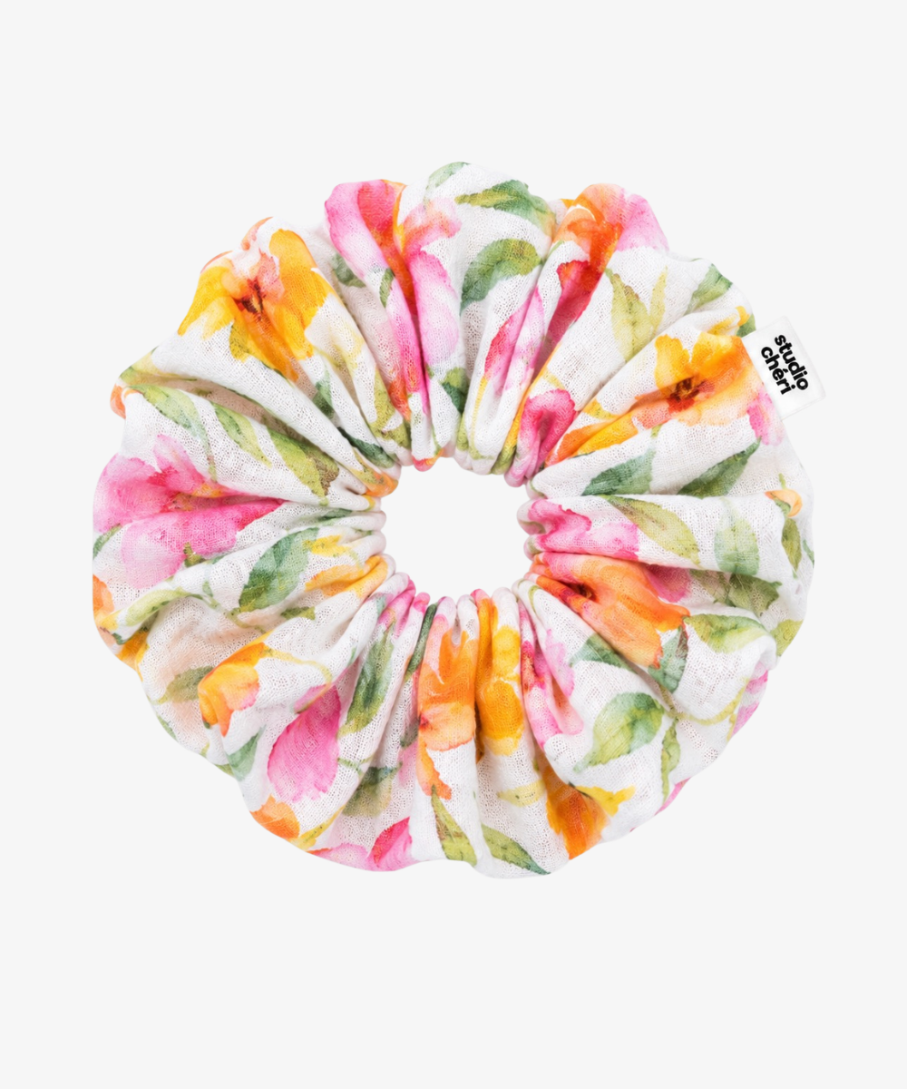 Spring Valley - Musselin Scrunchie mit Blümchen - gelb - Studio Chéri
