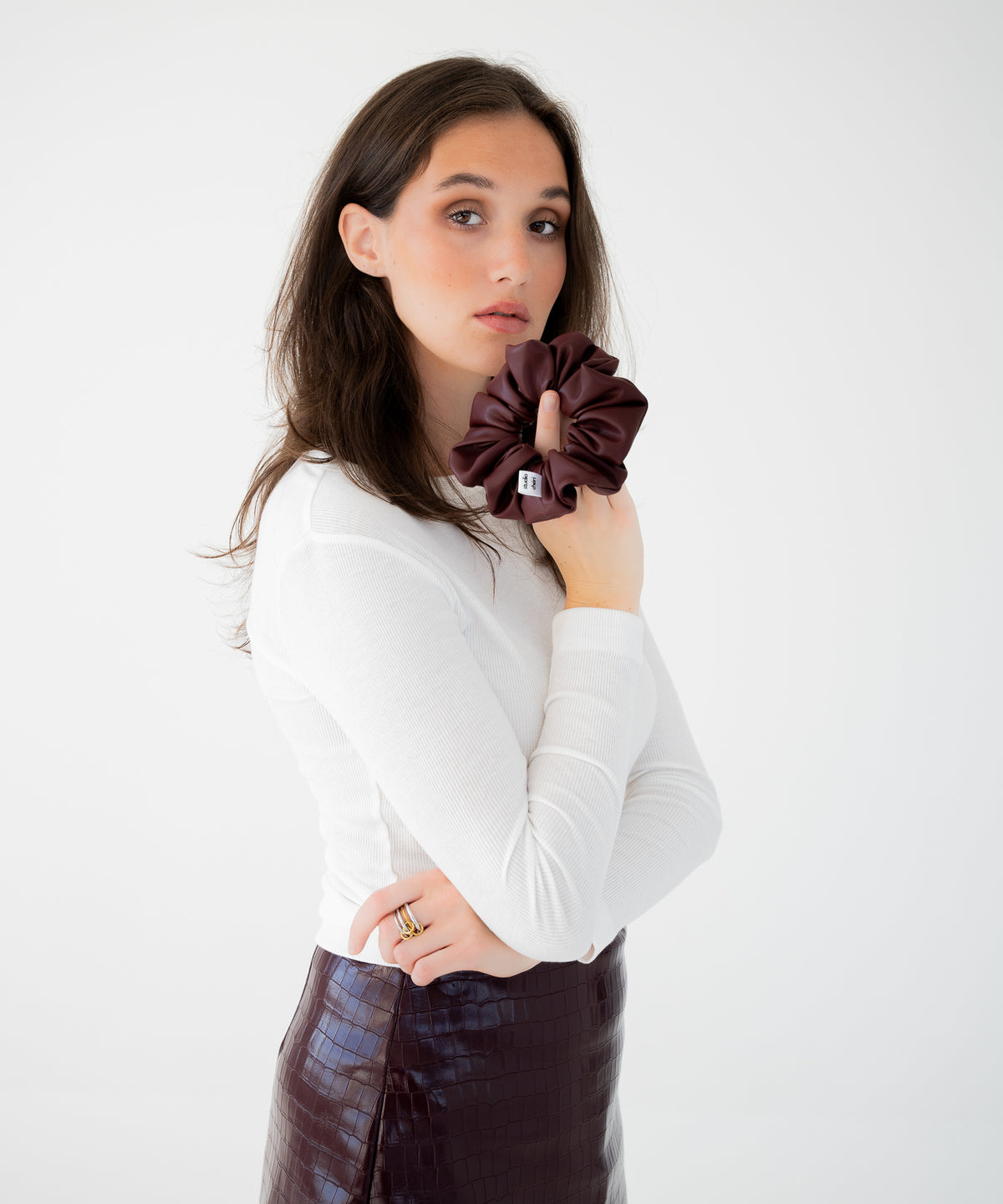 Selma Lederscrunchie - Burgundy