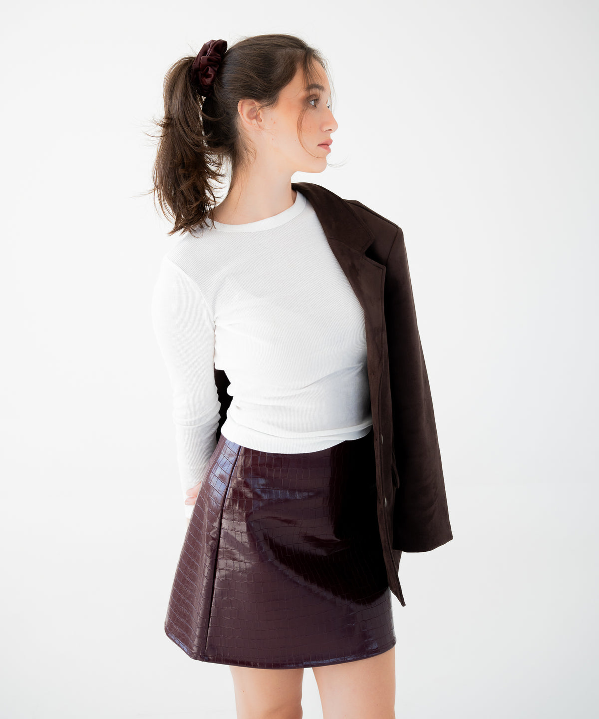 Selma Lederscrunchie - Burgundy