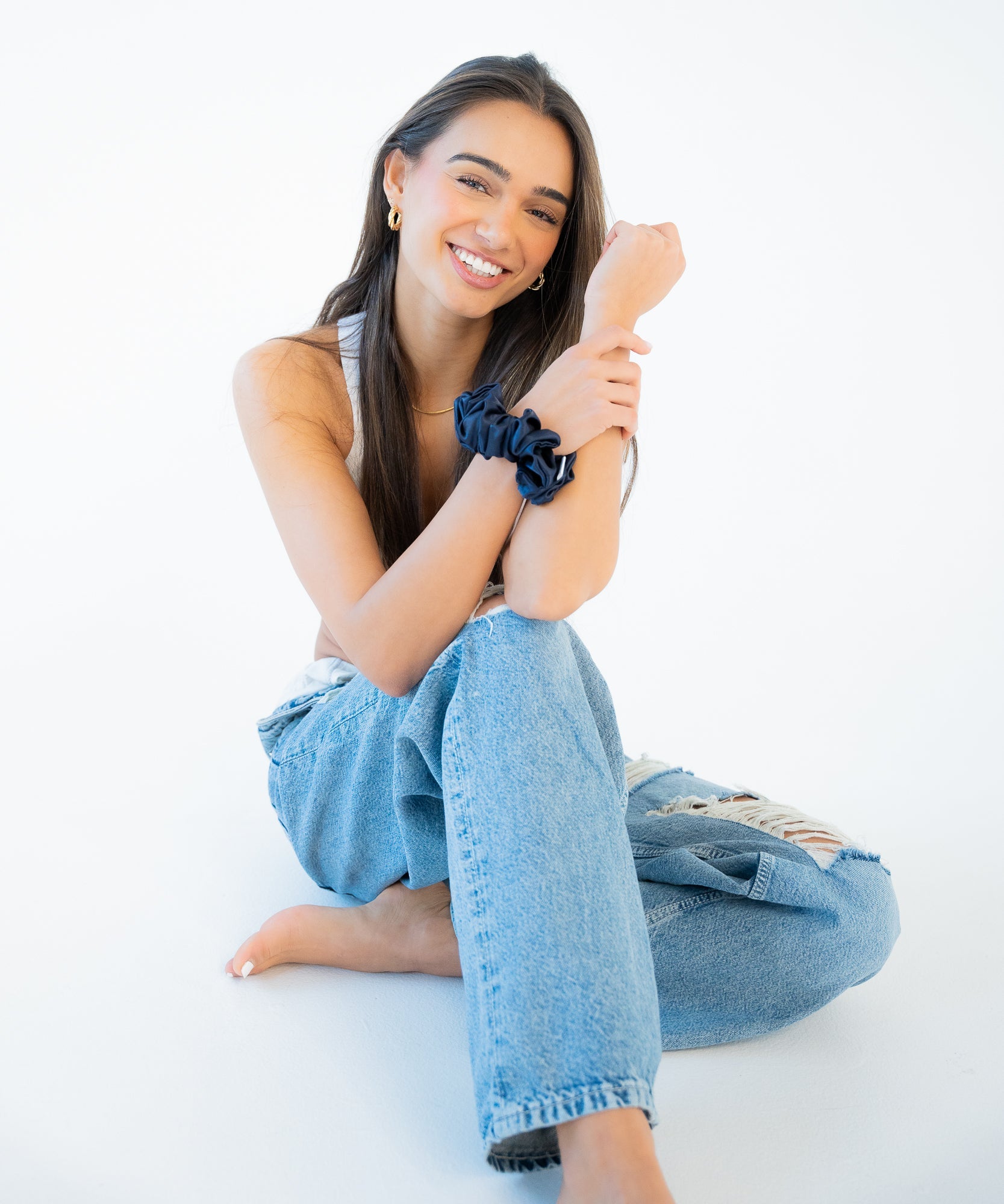Claire - Satin Scrunchie - Navy - Blau - Studio Chéri