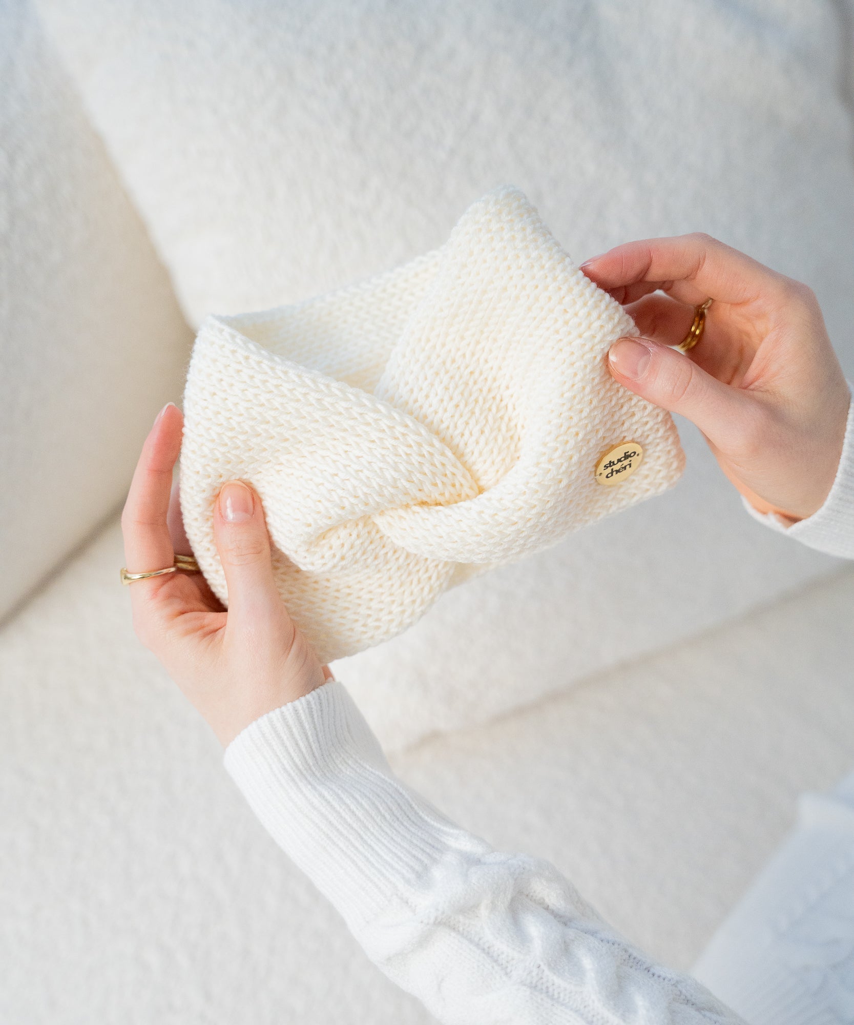 EMMA - Stirnband aus Merinowolle | Creme - Pink - Studio Chéri