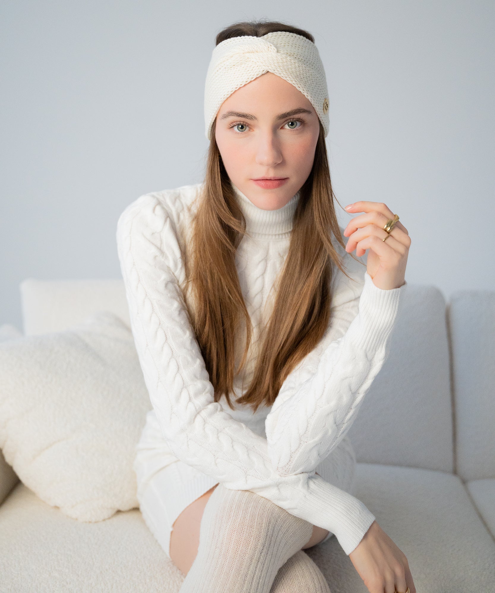 EMMA - Stirnband aus Merinowolle | Creme - Pink - Studio Chéri