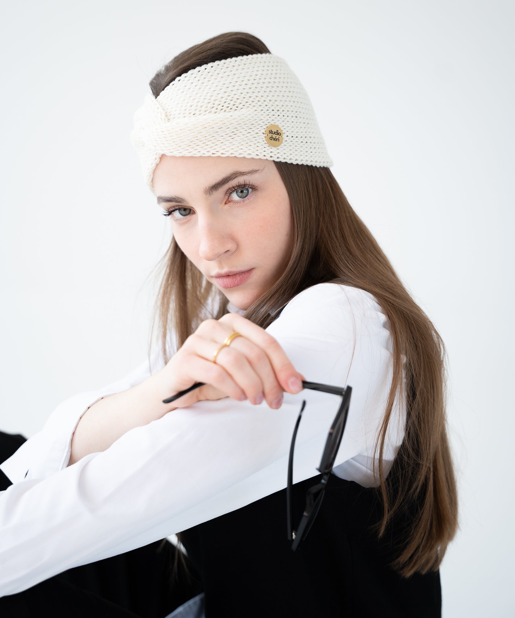 EMMA - Stirnband aus Merinowolle | Creme - Pink - Studio Chéri