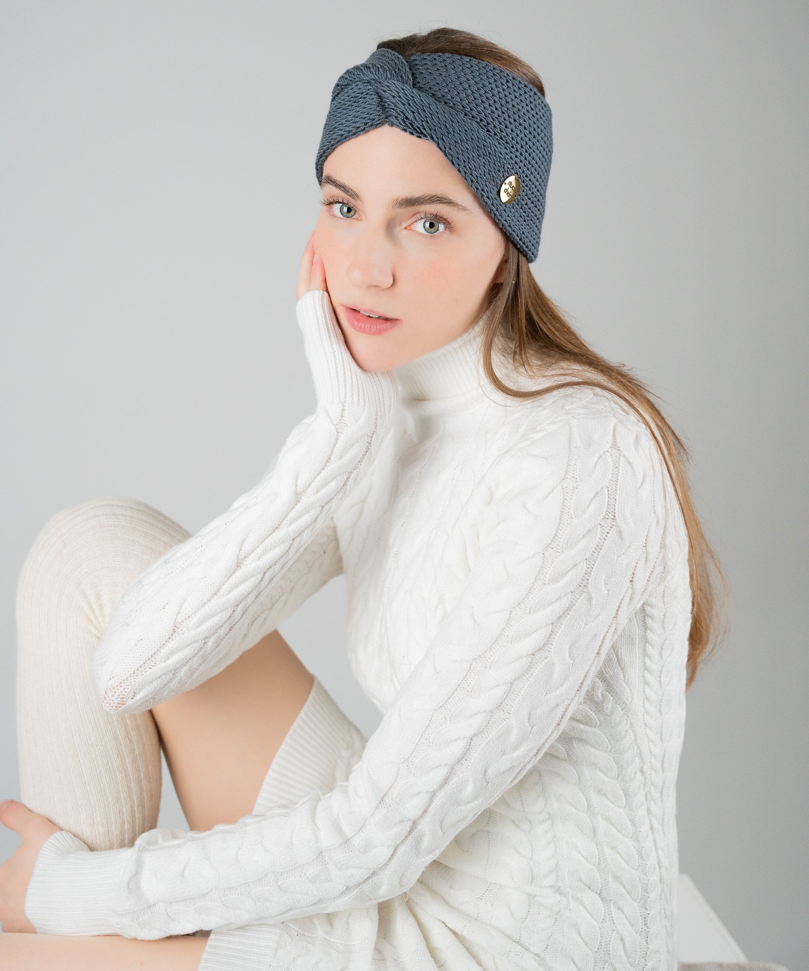 EMMA - Stirnband aus Merinowolle | Dark Grey - Pink - Studio Chéri