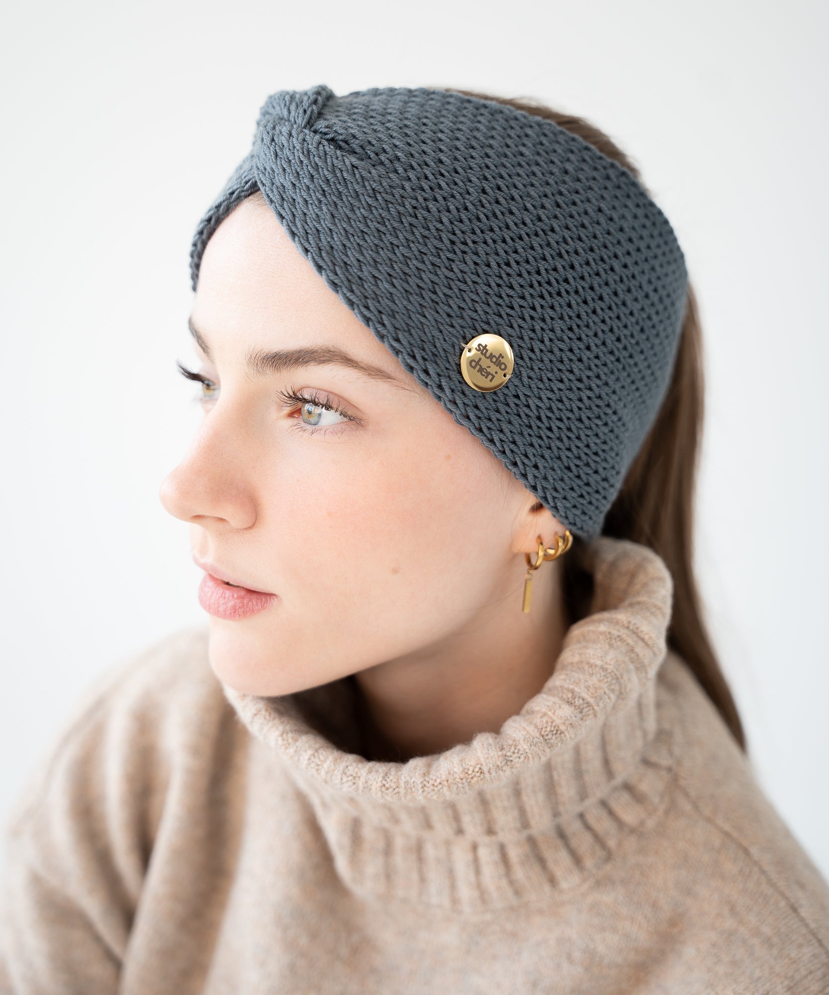 EMMA - Stirnband aus Merinowolle | Grey - Pink - Studio Chéri