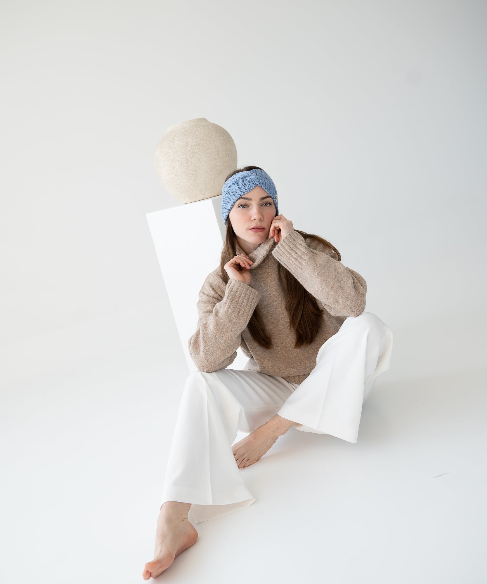 EMMA - Stirnband aus Merinowolle | Light Blue - Pink - Studio Chéri