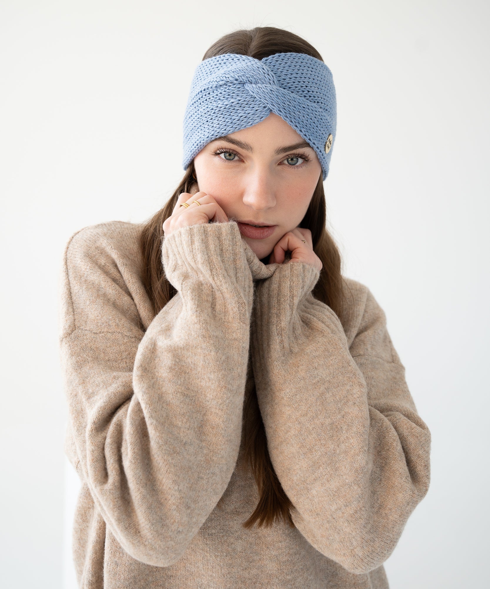 EMMA - Stirnband aus Merinowolle | Light Blue - Pink - Studio Chéri