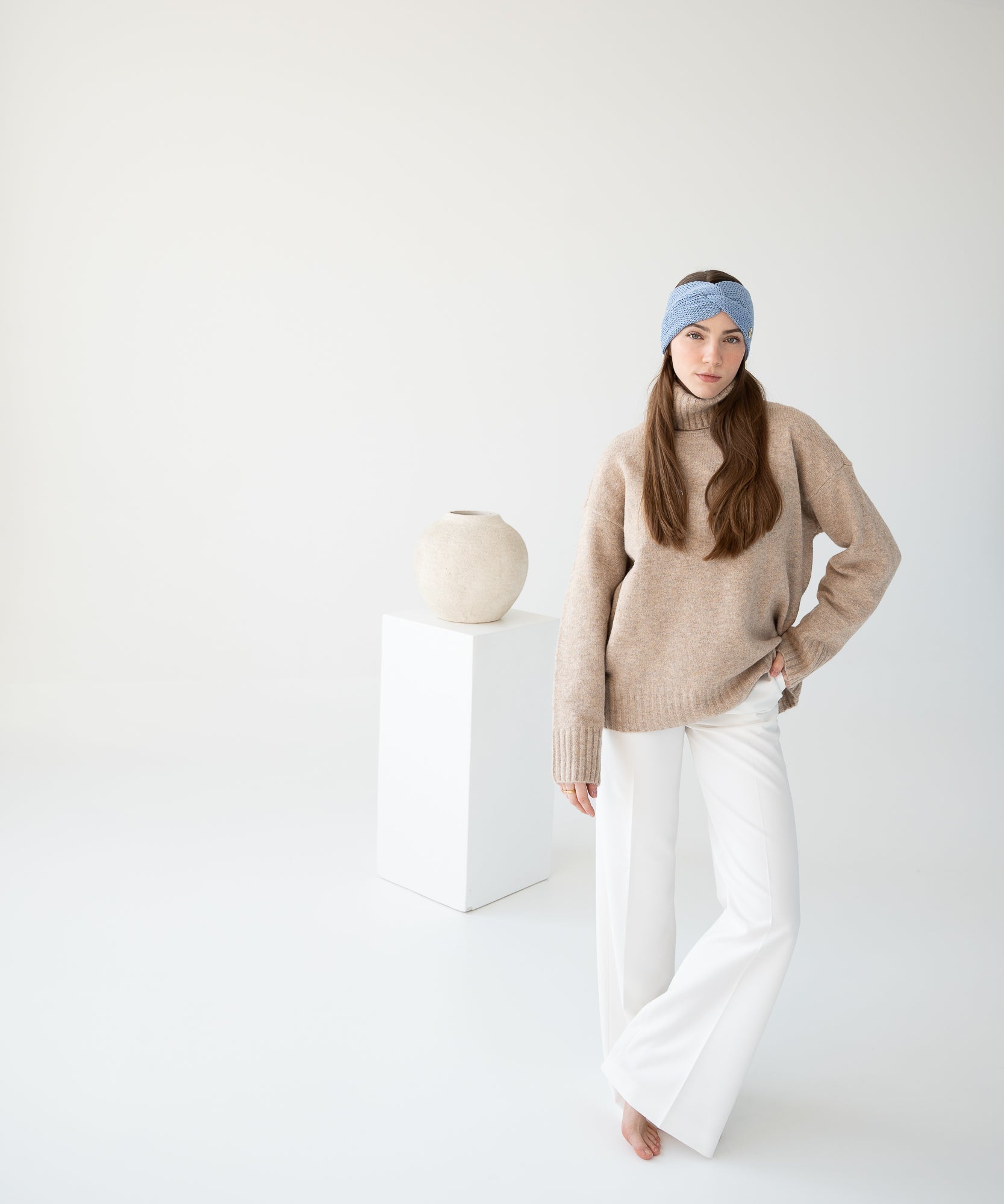 EMMA - Stirnband aus Merinowolle | Light Blue - Pink - Studio Chéri