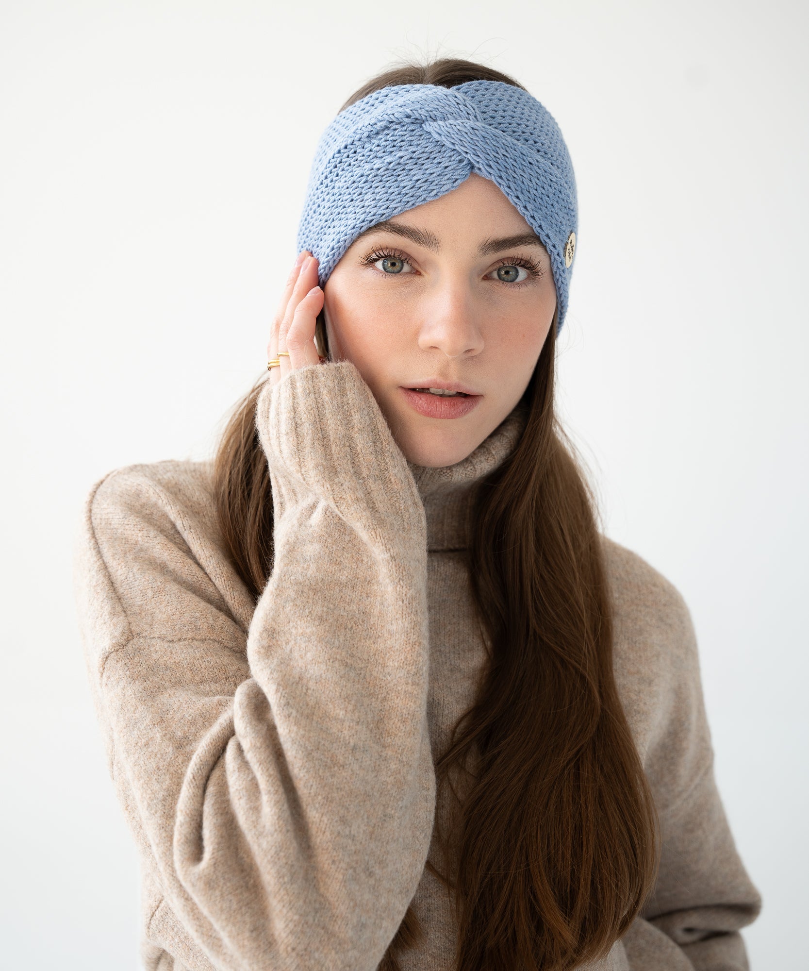 EMMA - Stirnband aus Merinowolle | Light Blue - Pink - Studio Chéri