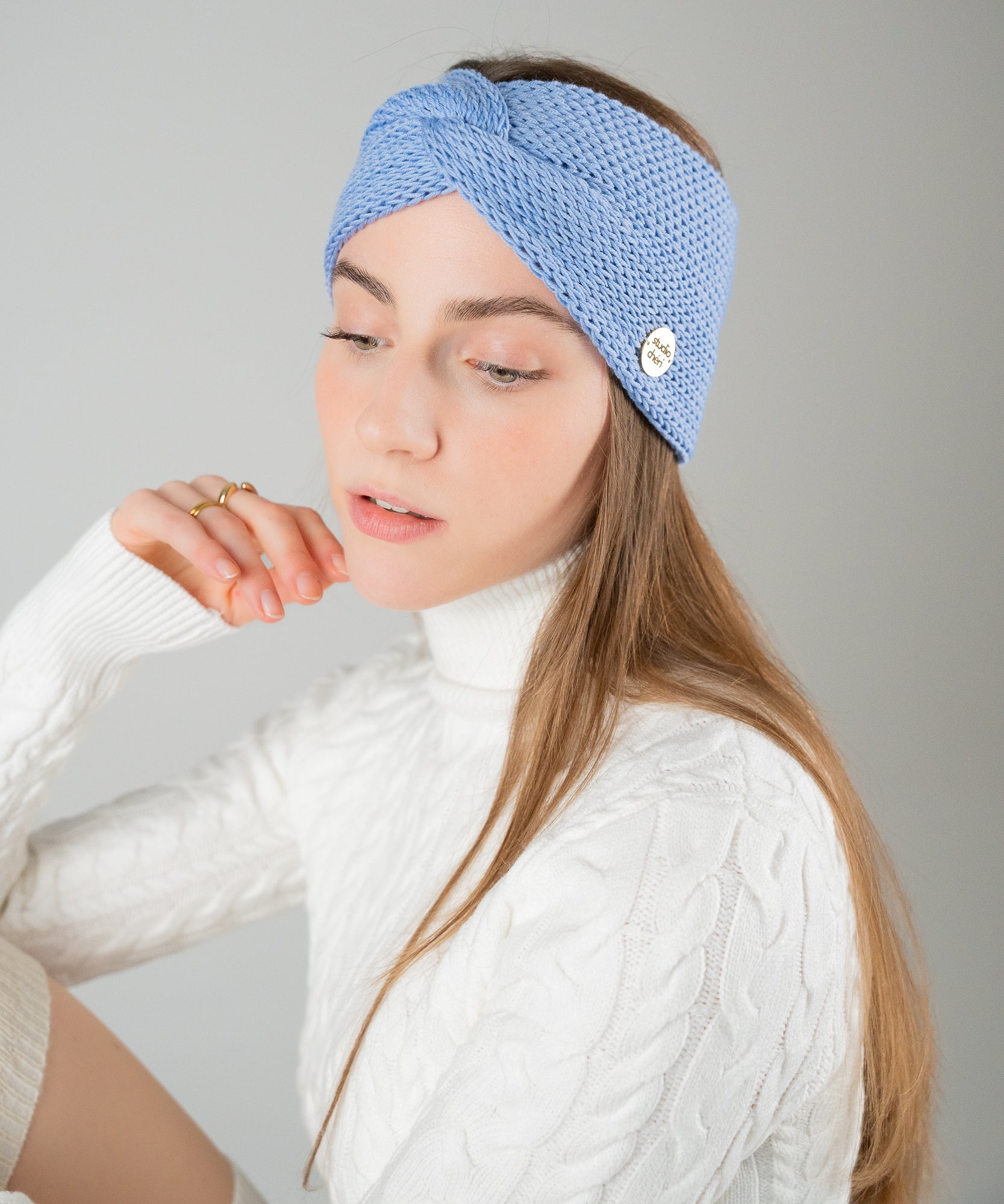 EMMA - Stirnband aus Merinowolle | Light Blue - Pink - Studio Chéri