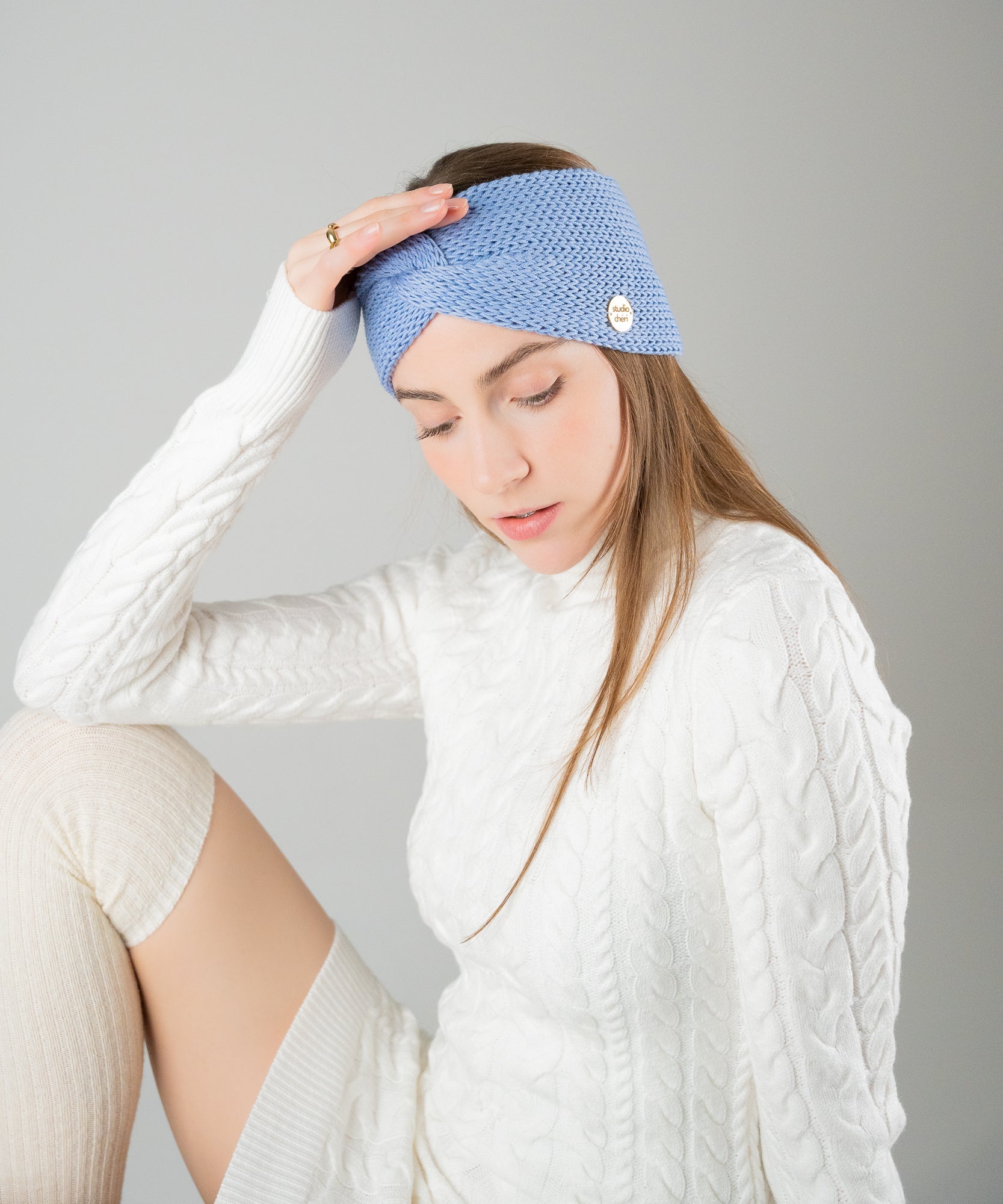 EMMA - Stirnband aus Merinowolle | Light Blue - Pink - Studio Chéri