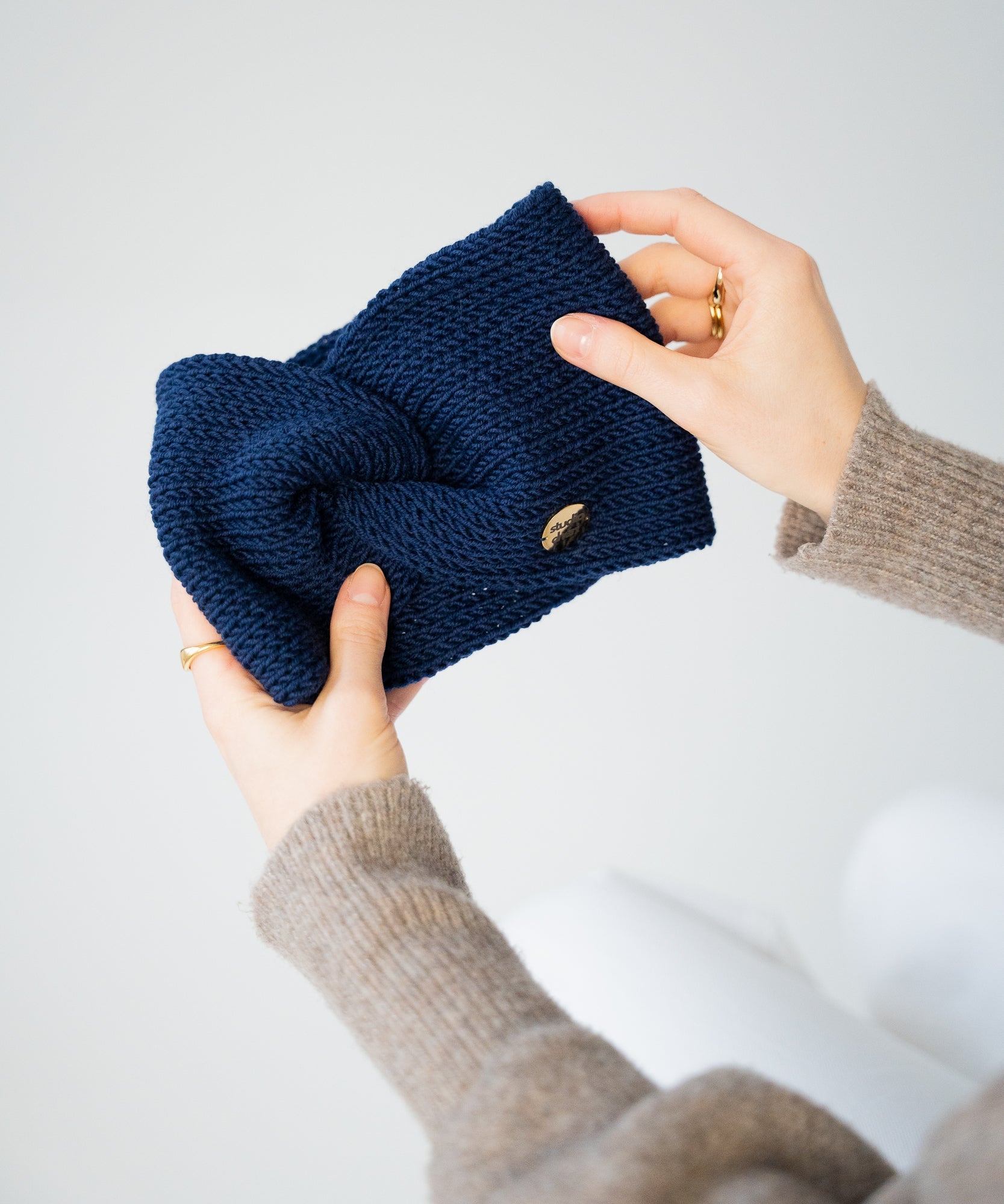 EMMA - Stirnband aus Merinowolle | Navy - Pink - Studio Chéri