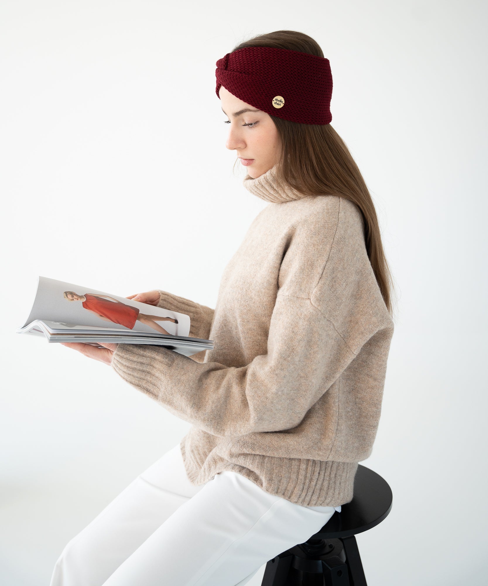 EMMA - Stirnband aus Merinowolle | Wine - Rot - Studio Chéri