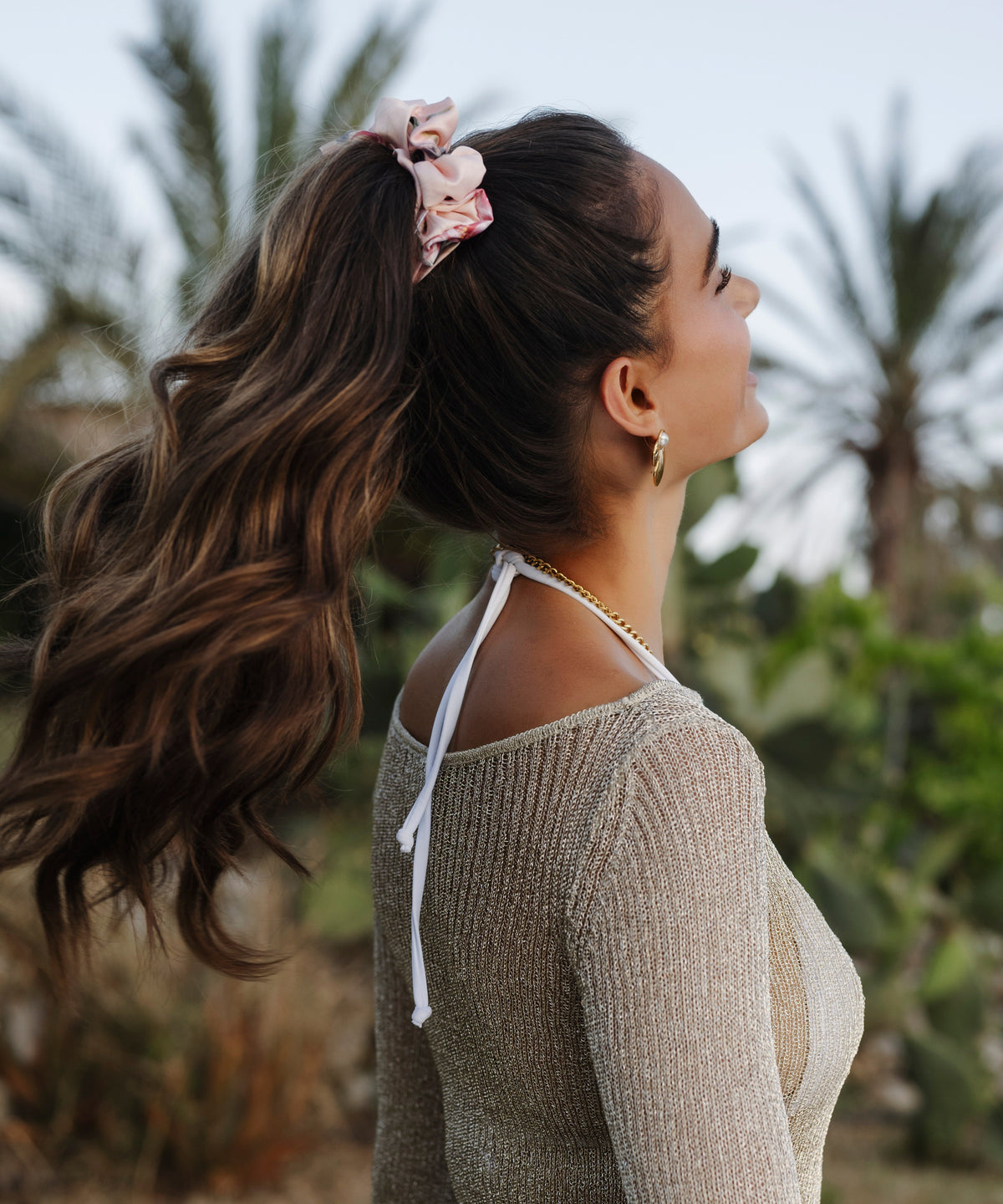 Giselle - Scrunchie aus Satin mit Blumen - rosa - Studio Chéri