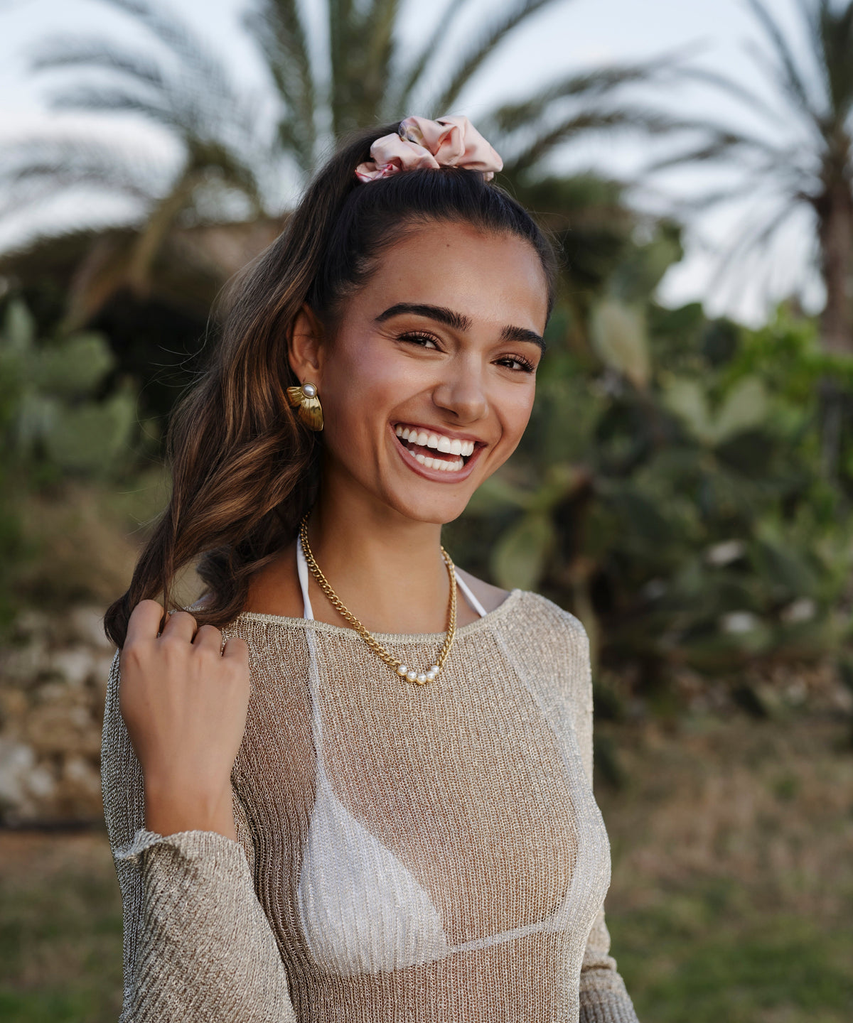 Giselle - Scrunchie aus Satin mit Blumen - rosa - Studio Chéri