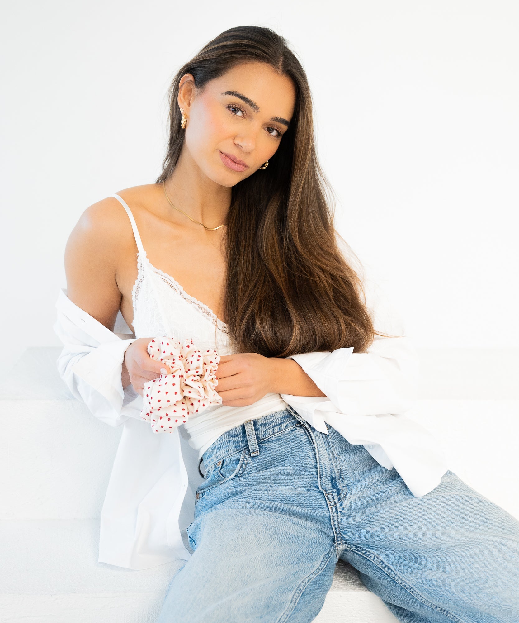 Love - Scrunchie mit Herzmuster - Weiß/Rot - Studio Chéri