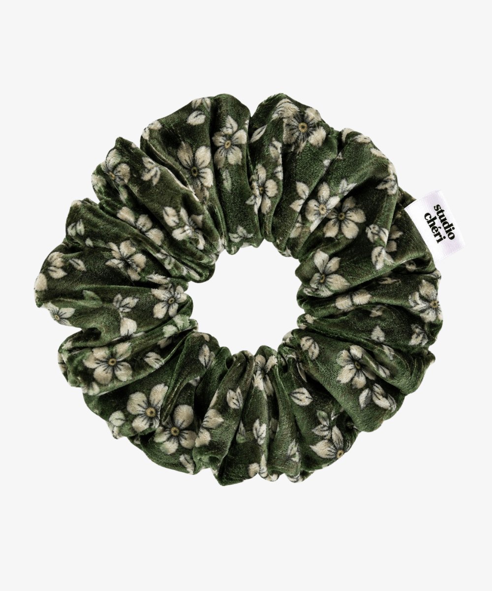 Olivia - Samt Scrunchie - Grün/Weiß/Gelb - Studio Chéri