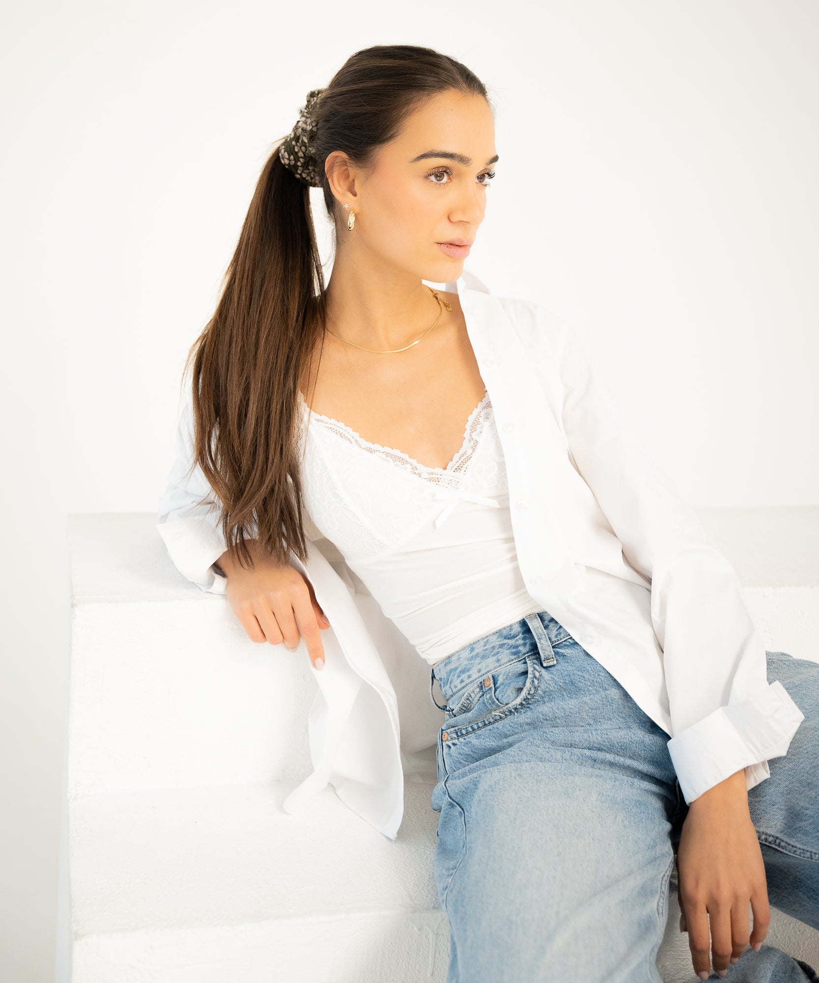 Olivia - Samt Scrunchie - Grün/Weiß/Gelb - Studio Chéri