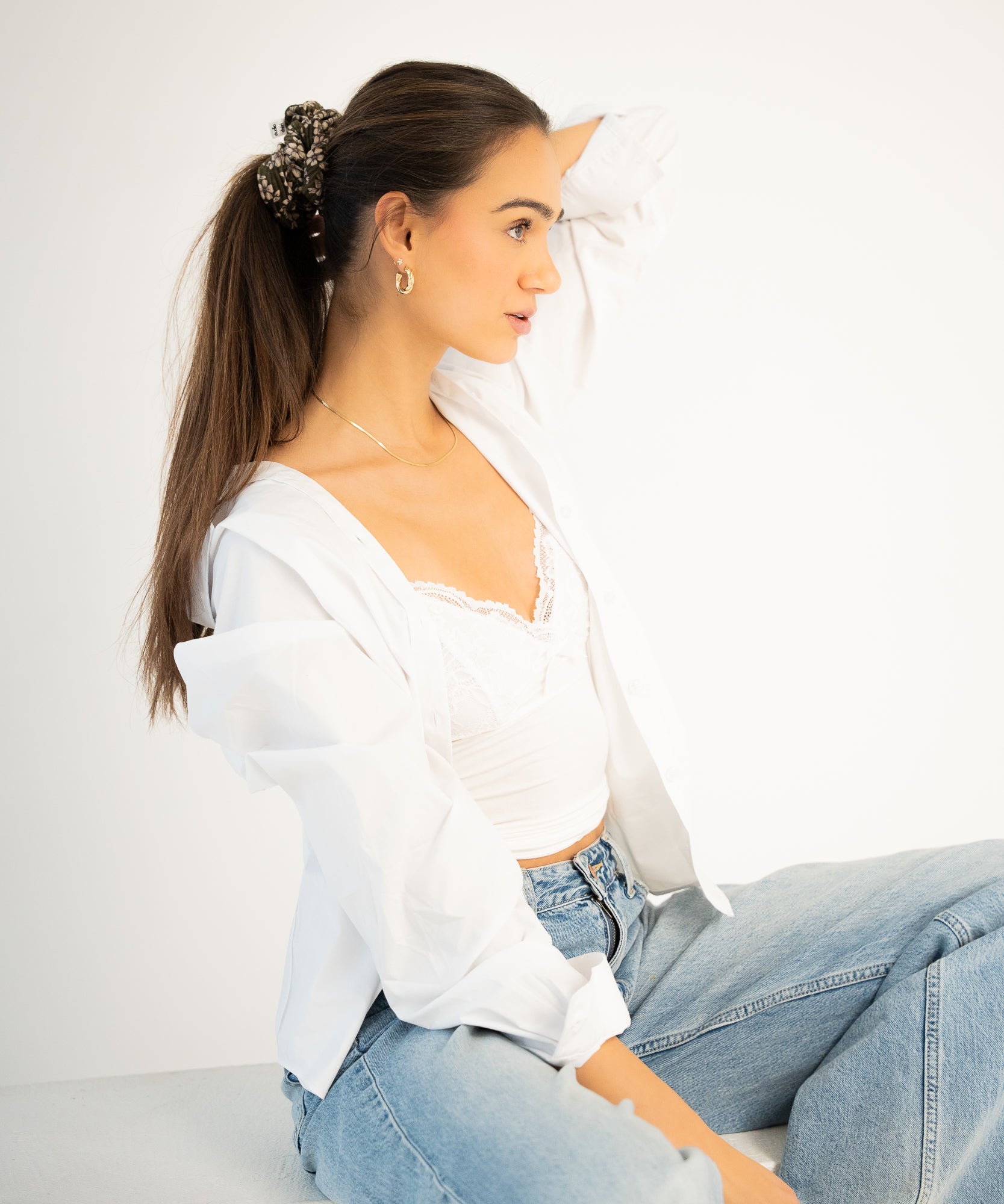 Olivia - Samt Scrunchie - Grün/Weiß/Gelb - Studio Chéri