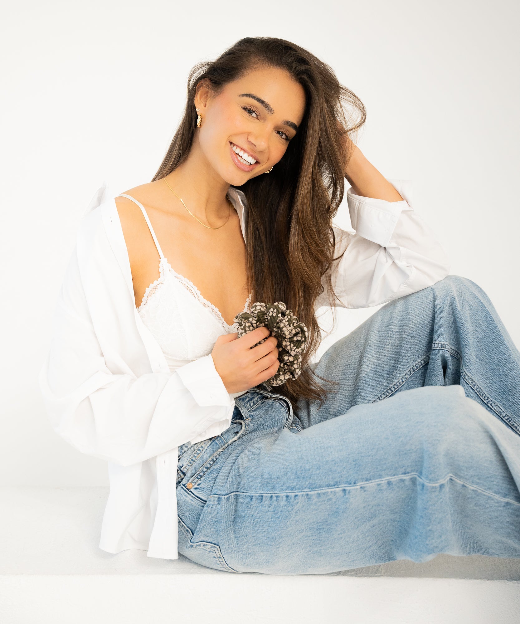 Olivia - Samt Scrunchie - Grün/Weiß/Gelb - Studio Chéri