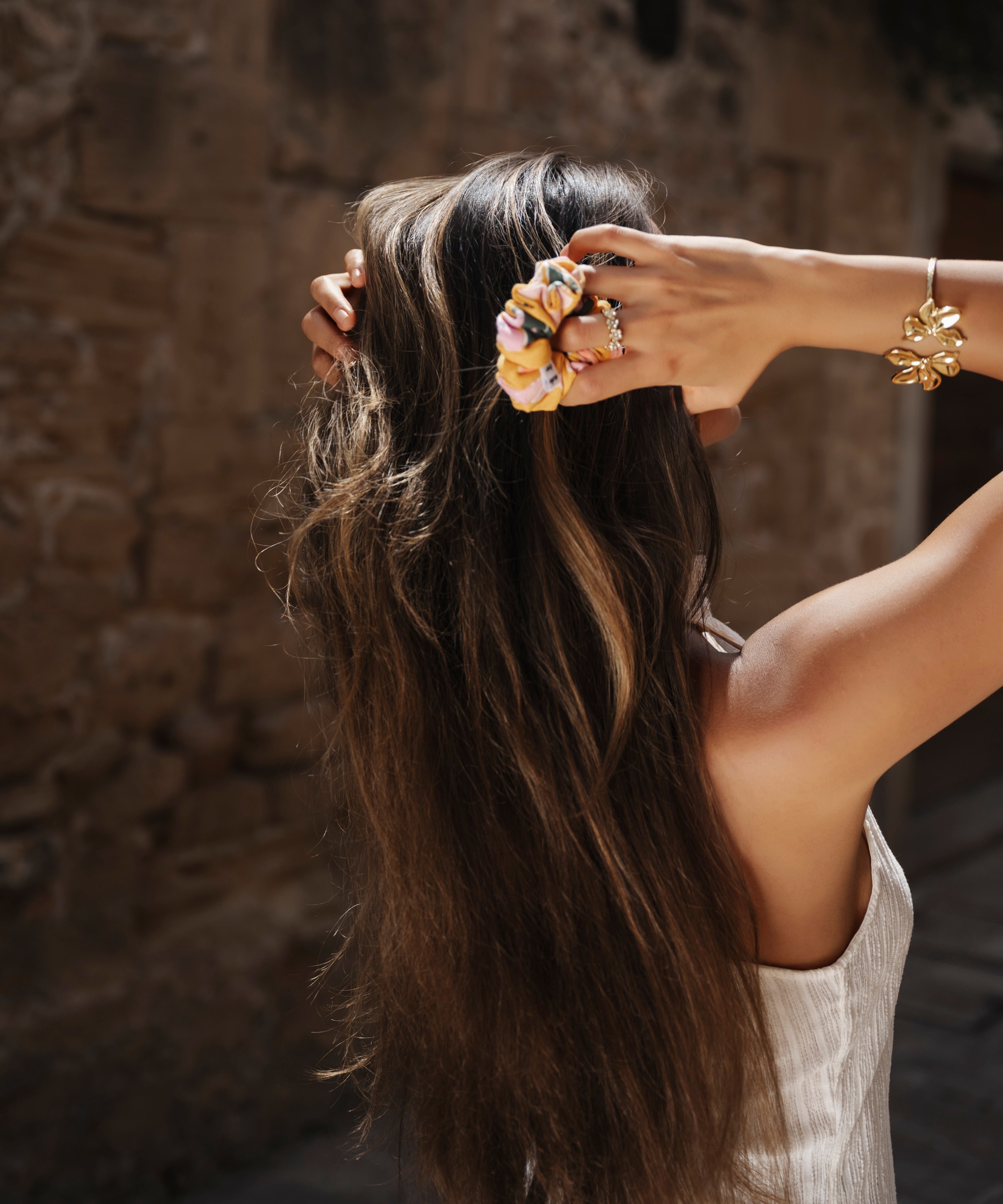 Palm - Scrunchie mit Blümchen - gelb - Studio Chéri