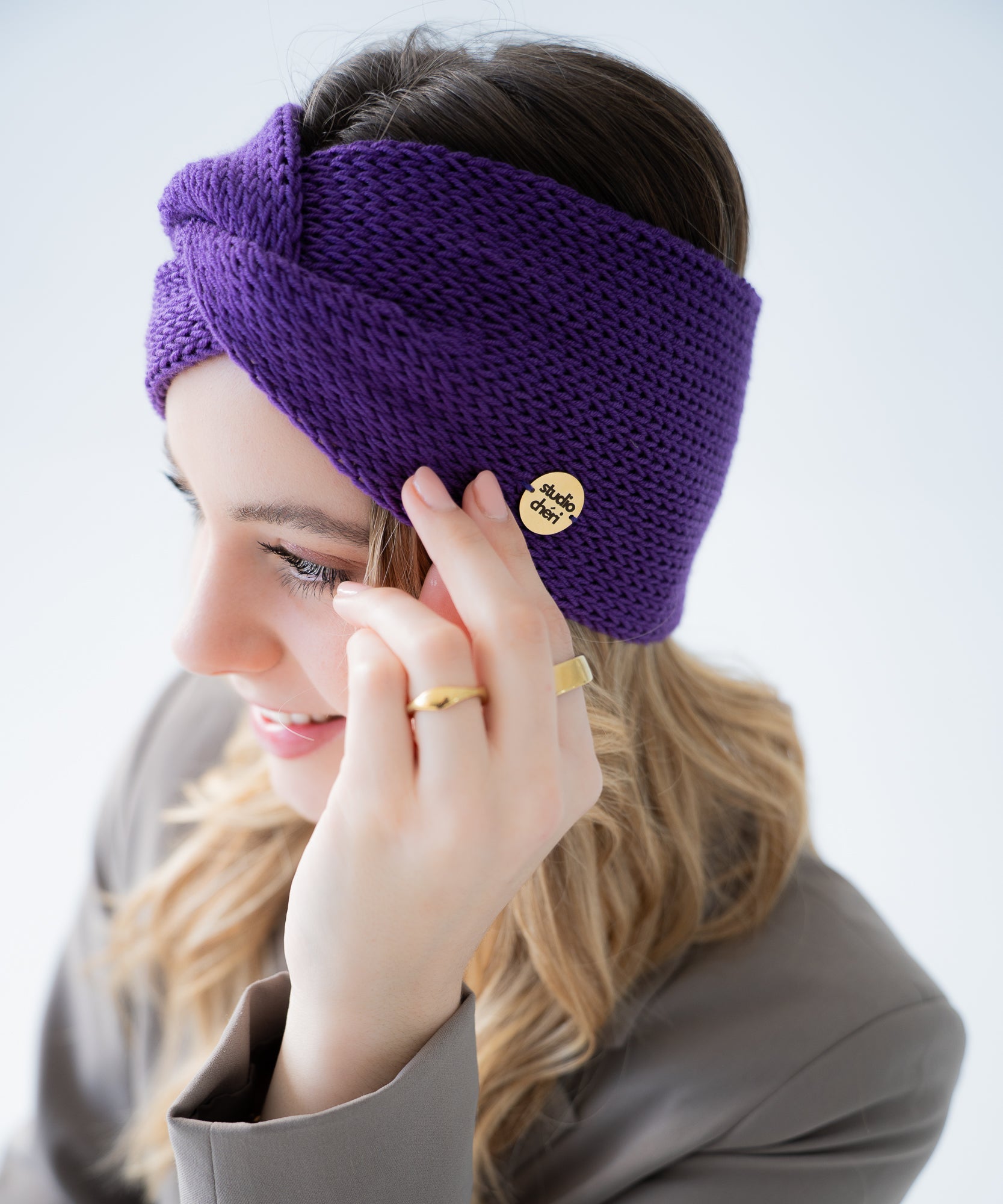 Stirnband aus Merinowolle - Plum - Lila - Studio Chéri