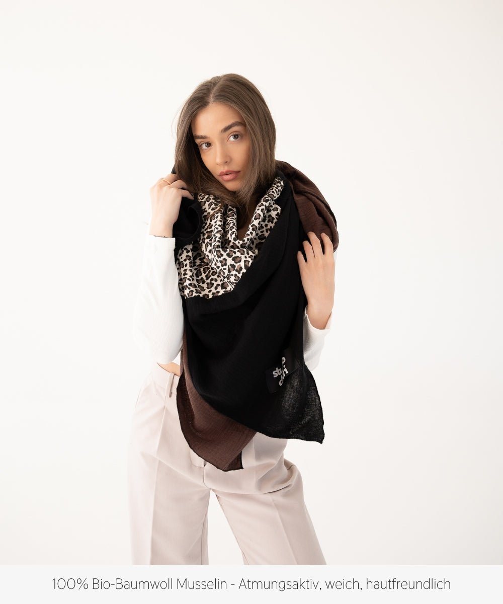 XXL Musselin Tuch | Limited - Schwarz/Braun/Beige - Studio Chéri
